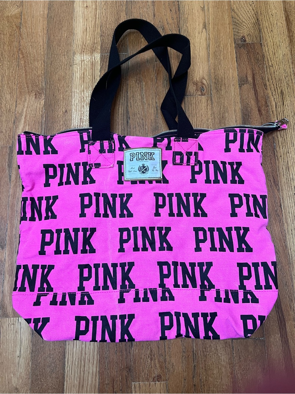 Vintage PINK Victoria's Secret Canvas Logo Tote Bag in Bright Pink